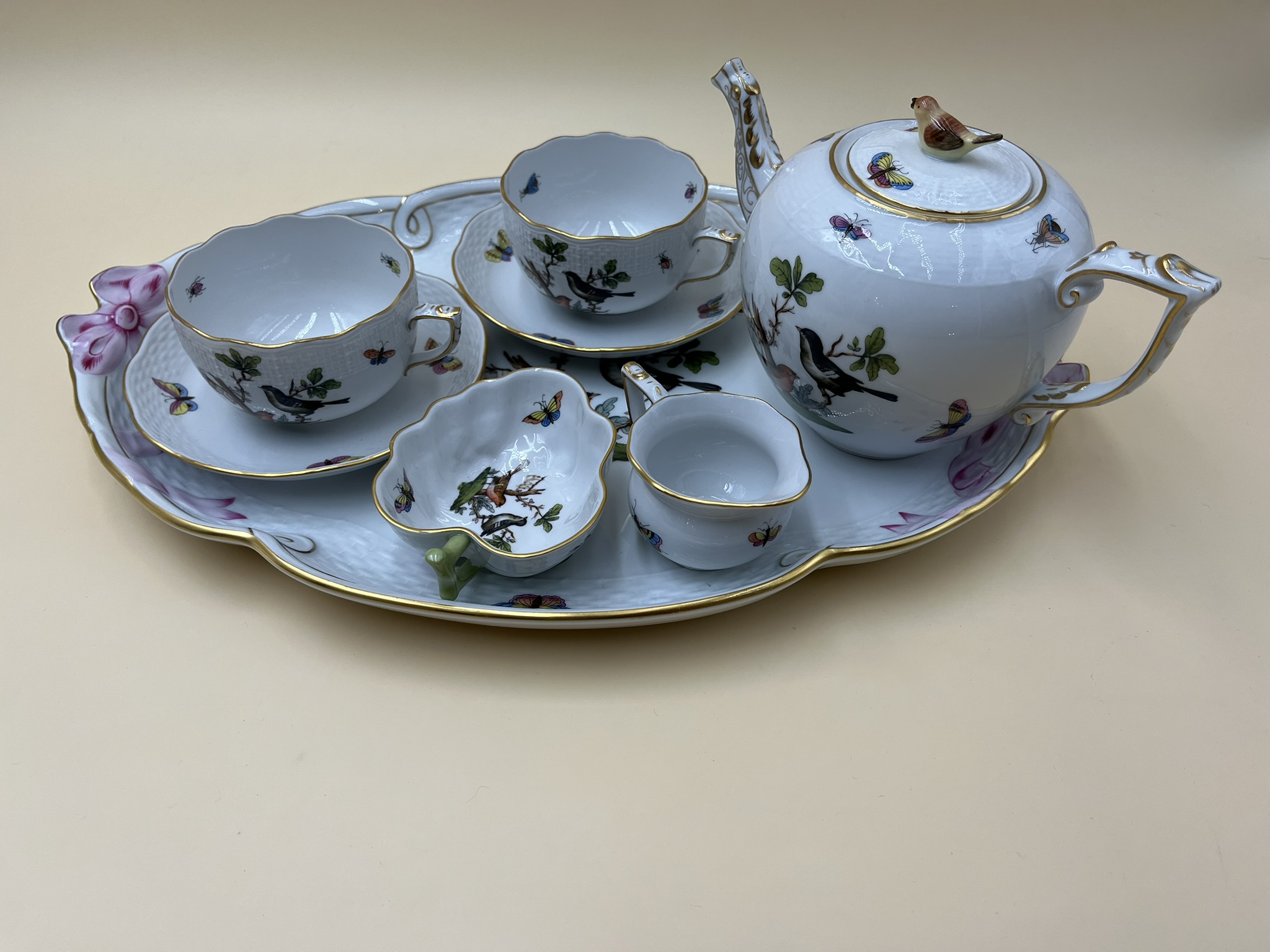 Herend 8-piece tea set, numbered, hand-painted, excellent Condition